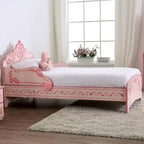 Lit pour enfants jumeaux Princess Crown, rose, volutes décoratives, mobilier de chambre d'enfant moderne