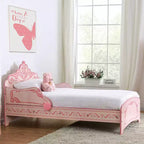 Lit pour enfants jumeaux Princess Crown, rose, volutes décoratives, mobilier de chambre d'enfant moderne