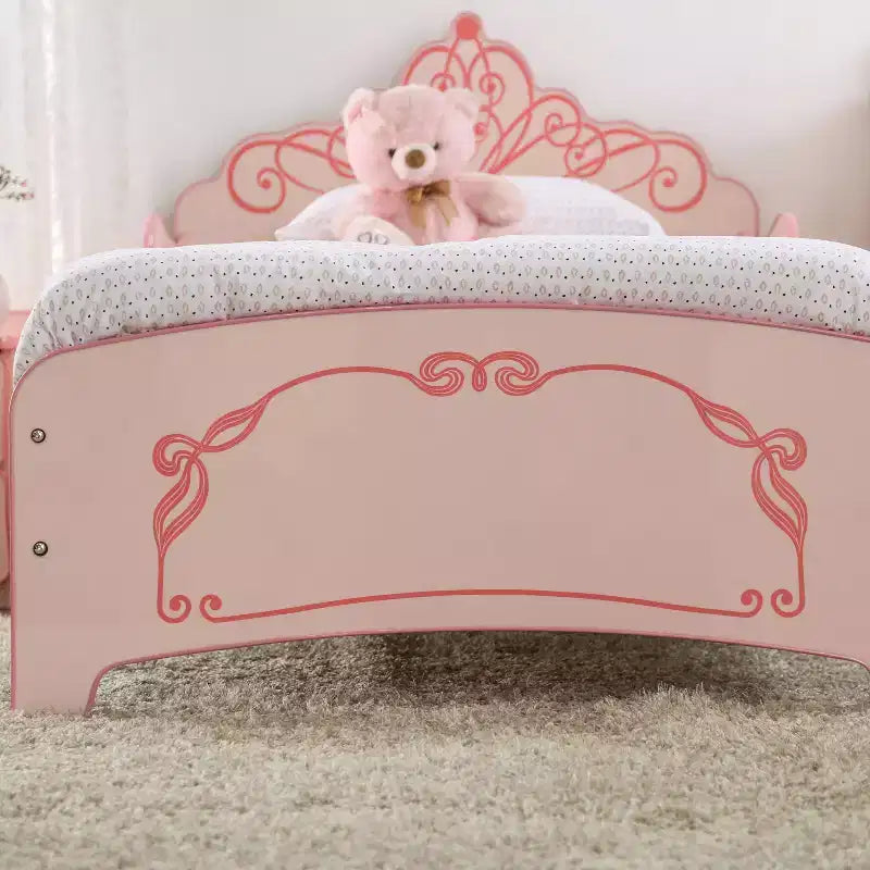 Lit pour enfants jumeaux Princess Crown, rose, volutes décoratives, mobilier de chambre d'enfant moderne
