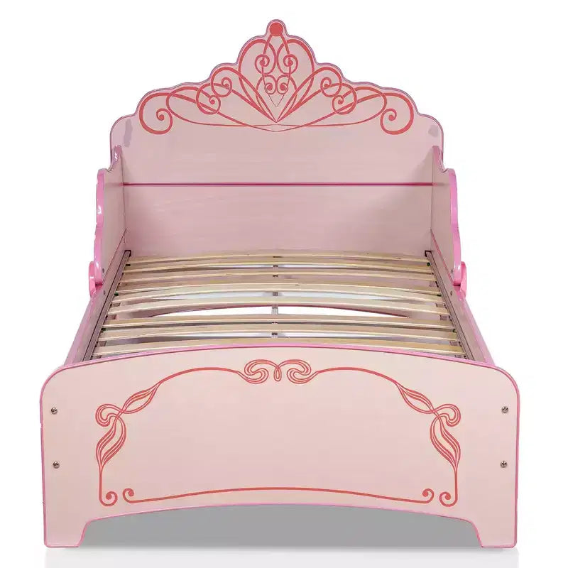 Lit pour enfants jumeaux Princess Crown, rose, volutes décoratives, mobilier de chambre d'enfant moderne