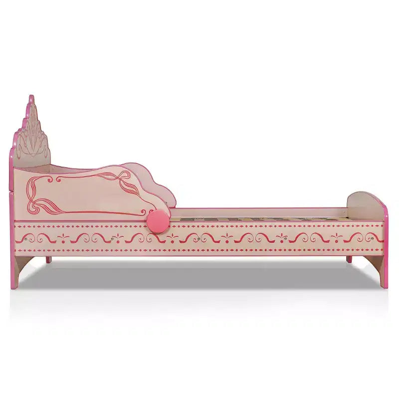Lit pour enfants jumeaux Princess Crown, rose, volutes décoratives, mobilier de chambre d'enfant moderne