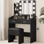 Coiffeuse avec miroir et lumières, prise de courant, 3 modes d'éclairage, 2 tiroirs, table de maquillage pour chambre à coucher
