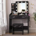 Coiffeuse avec miroir et lumières, prise de courant, 3 modes d'éclairage, 2 tiroirs, table de maquillage pour chambre à coucher