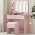 Coiffeuse avec miroir et lumières, prise de courant, 3 modes d'éclairage, 2 tiroirs, table de maquillage pour chambre à coucher