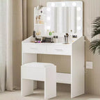 Coiffeuse avec miroir et lumières, prise de courant, 3 modes d'éclairage, 2 tiroirs, table de maquillage pour chambre à coucher