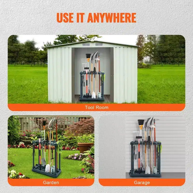 Organisateur d'outils de jardin, 10 emplacements, support de rangement pour outils de jardin pour garage et entrepôt