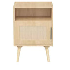 Table de chevet en rotin et bois, table d'appoint avec étagère ouverte, esthétique moderne et naturelle