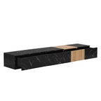 88" TV Stand with Faux Marble and Walnut Wood Grain Finish, Modern Entertainment Center with 4 Storage Drawers