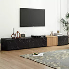 88" TV Stand with Faux Marble and Walnut Wood Grain Finish, Modern Entertainment Center with 4 Storage Drawers