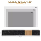 88" TV Stand with Faux Marble and Walnut Wood Grain Finish, Modern Entertainment Center with 4 Storage Drawers