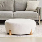 Pouf rond en bouclette moderne, repose-pieds et tabouret d'appoint rembourré doux avec pieds en bois d'hévéa