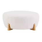 Pouf rond en bouclette moderne, repose-pieds et tabouret d'appoint rembourré doux avec pieds en bois d'hévéa