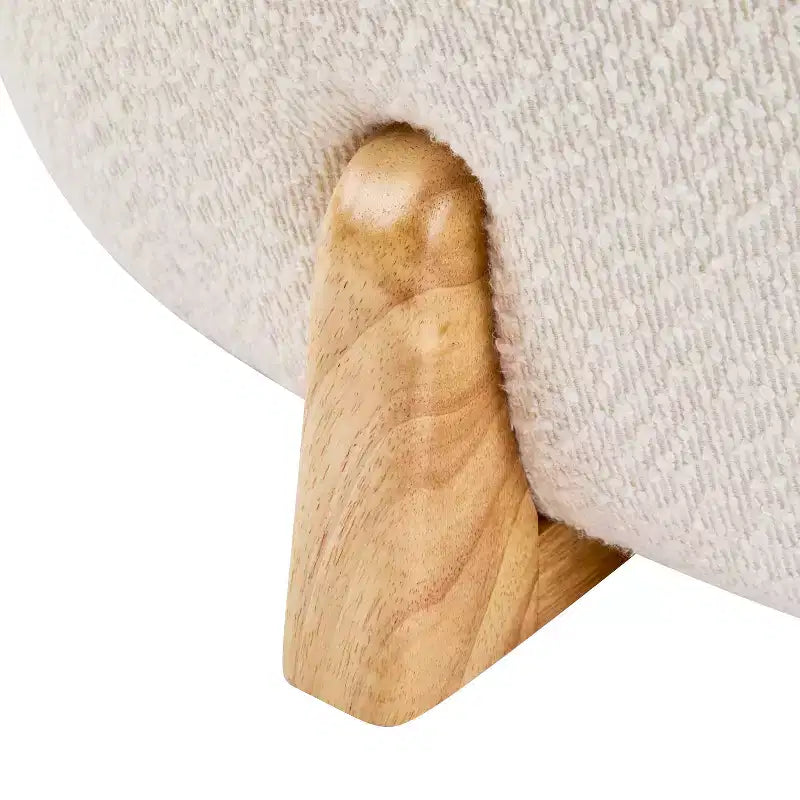 Pouf rond en bouclette moderne, repose-pieds et tabouret d'appoint rembourré doux avec pieds en bois d'hévéa