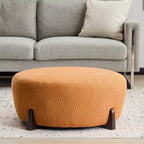 Pouf rond en bouclette moderne, repose-pieds et tabouret d'appoint rembourré doux avec pieds en bois d'hévéa