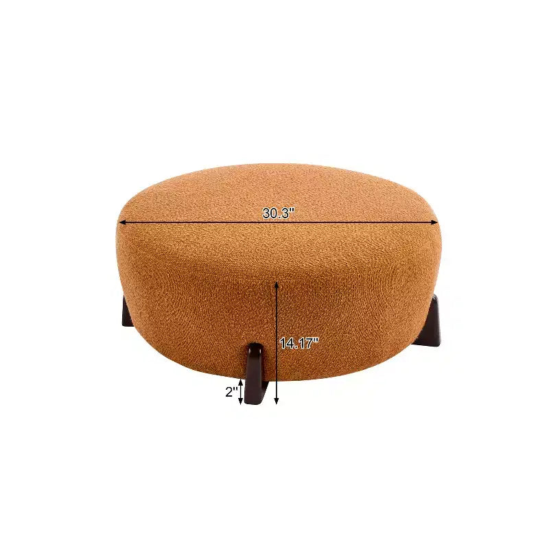 Pouf rond en bouclette moderne, repose-pieds et tabouret d'appoint rembourré doux avec pieds en bois d'hévéa