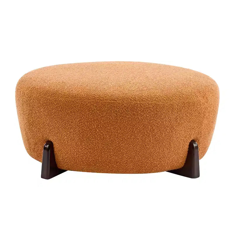 Pouf rond en bouclette moderne, repose-pieds et tabouret d'appoint rembourré doux avec pieds en bois d'hévéa