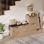 Shoe Storage Bench with Flip Drawers, Padded Seat, Narrow Hidden Shoe Cabinet Organizer for Hallway & Living Room