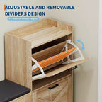 Shoe Storage Bench with Flip Drawers, Padded Seat, Narrow Hidden Shoe Cabinet Organizer for Hallway & Living Room