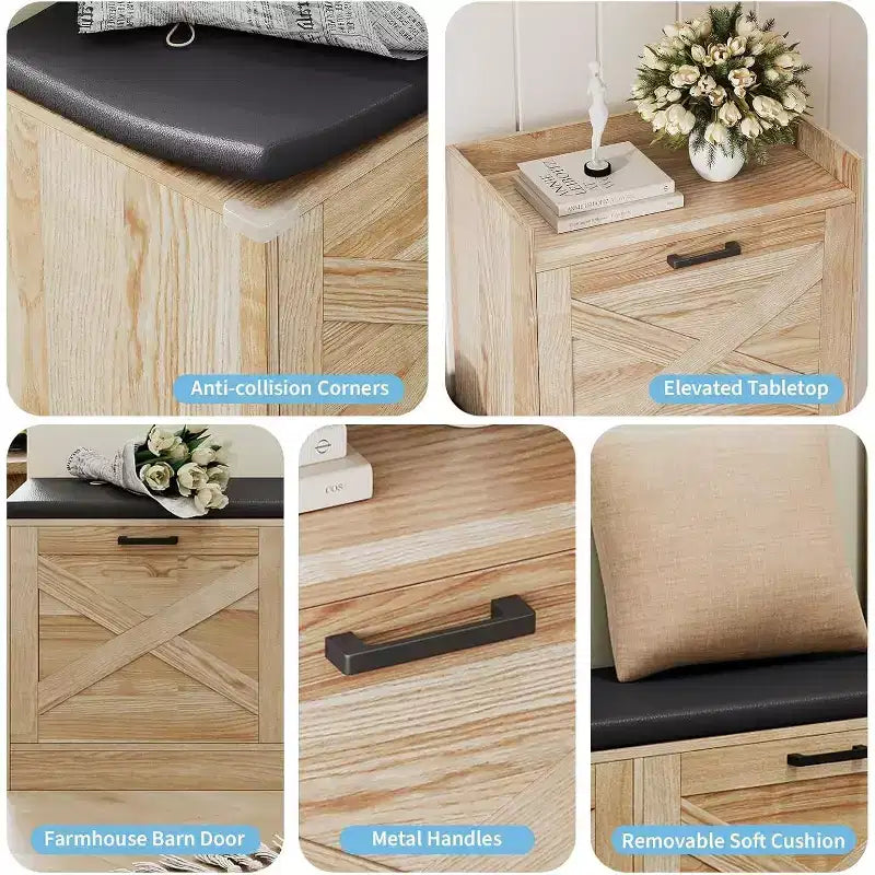 Shoe Storage Bench with Flip Drawers, Padded Seat, Narrow Hidden Shoe Cabinet Organizer for Hallway & Living Room