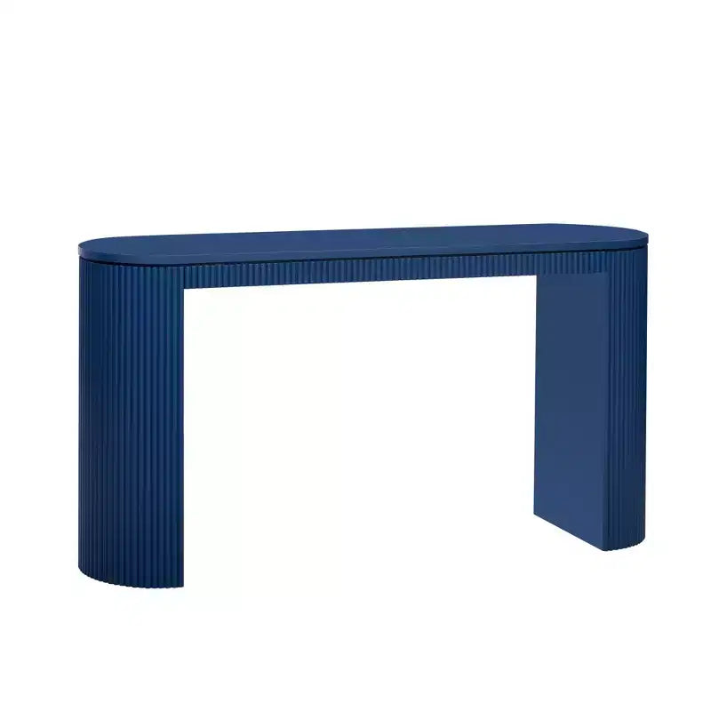 Console moderne à pieds courbés, Table d'entrée à rayures verticales avec plateau épais, Console étroite pour salon, entrée
