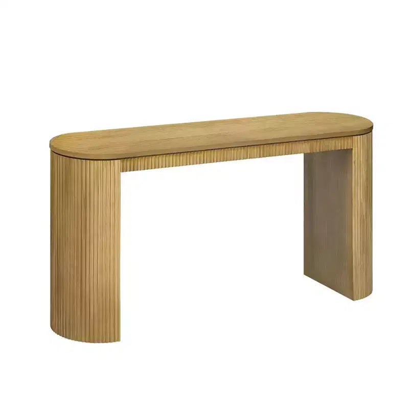 Console moderne à pieds courbés, Table d'entrée à rayures verticales avec plateau épais, Console étroite pour salon, entrée