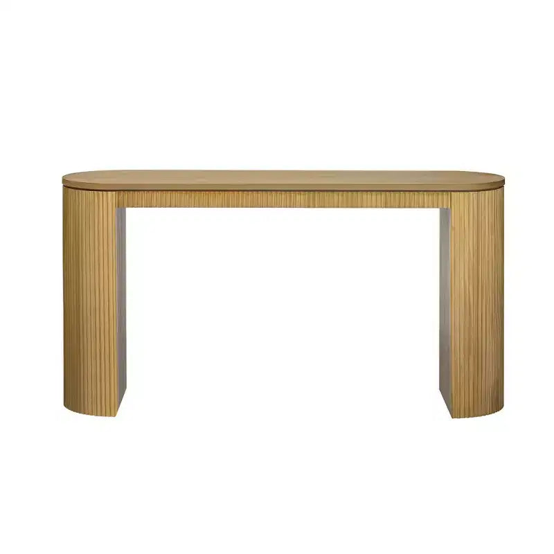 Console moderne à pieds courbés, Table d'entrée à rayures verticales avec plateau épais, Console étroite pour salon, entrée