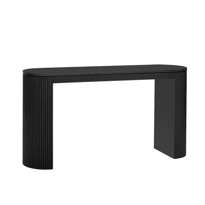 Console moderne à pieds courbés, Table d'entrée à rayures verticales avec plateau épais, Console étroite pour salon, entrée