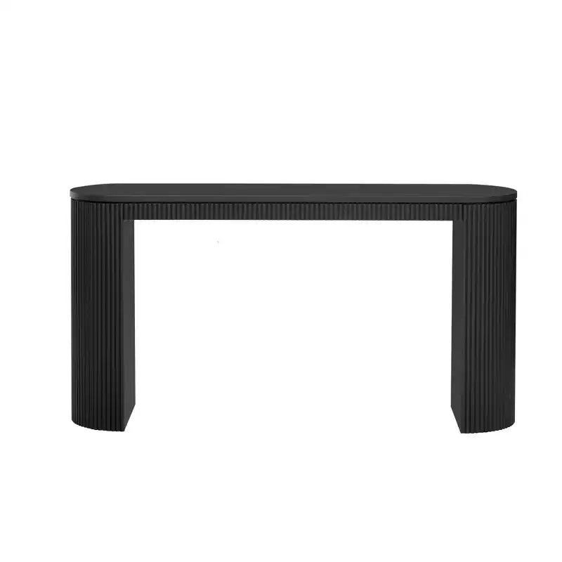 Console moderne à pieds courbés, Table d'entrée à rayures verticales avec plateau épais, Console étroite pour salon, entrée