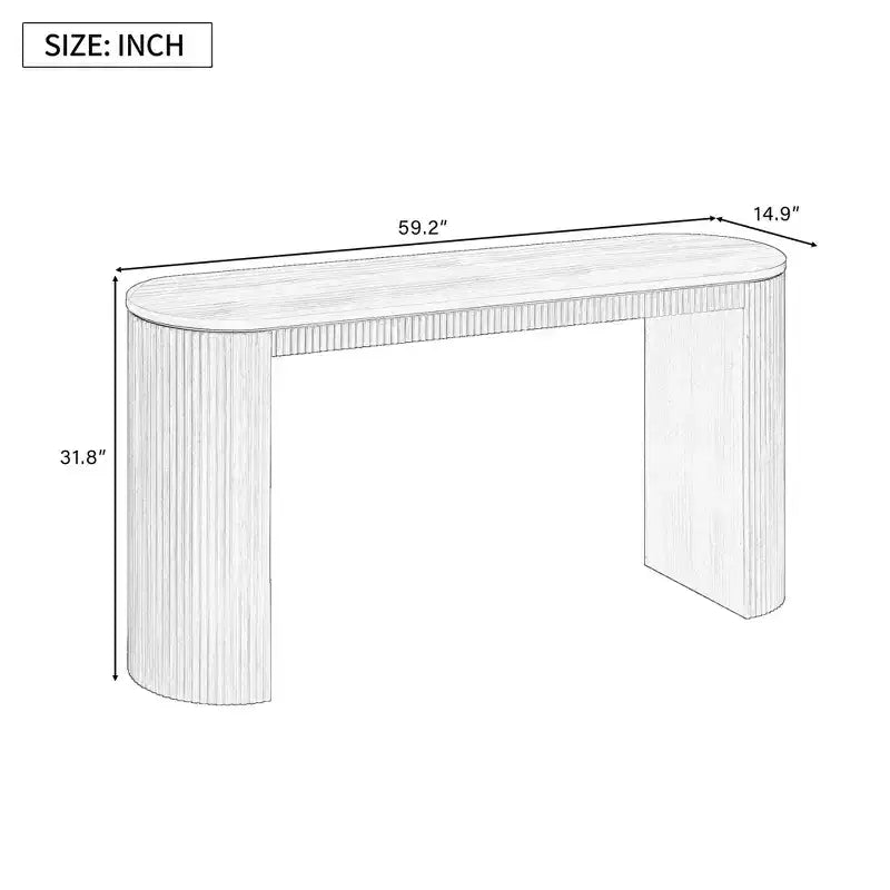 Console moderne à pieds courbés, Table d'entrée à rayures verticales avec plateau épais, Console étroite pour salon, entrée