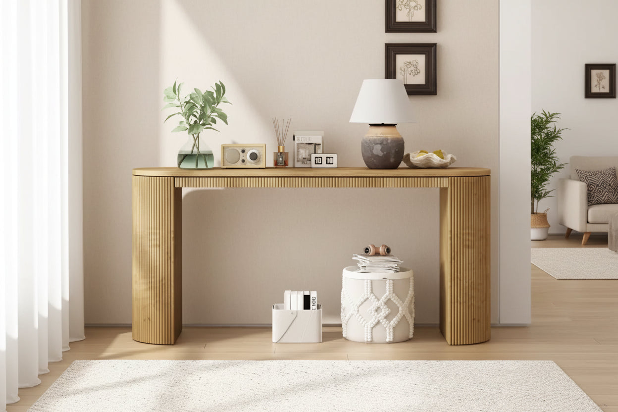 Okak Modern Console Table with Curved Legs, Vertical Stripe Entryway Table with Thick Tabletop, Narrow Console Table for Living Room, Entrance
