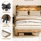 Lit King Size avec Cadre et Tête de Lit, Lumière LED, Cadre en Bois Durable, Sans Bruit, Marron Rustique (Fente Rectangulaire à Bord Arrondi)