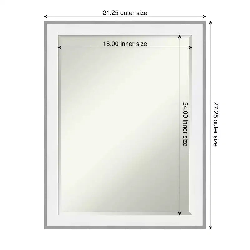 Miroir mural biseauté pour coiffeuse, cadre demi-pouce, Argent Expresso, 24x18 po