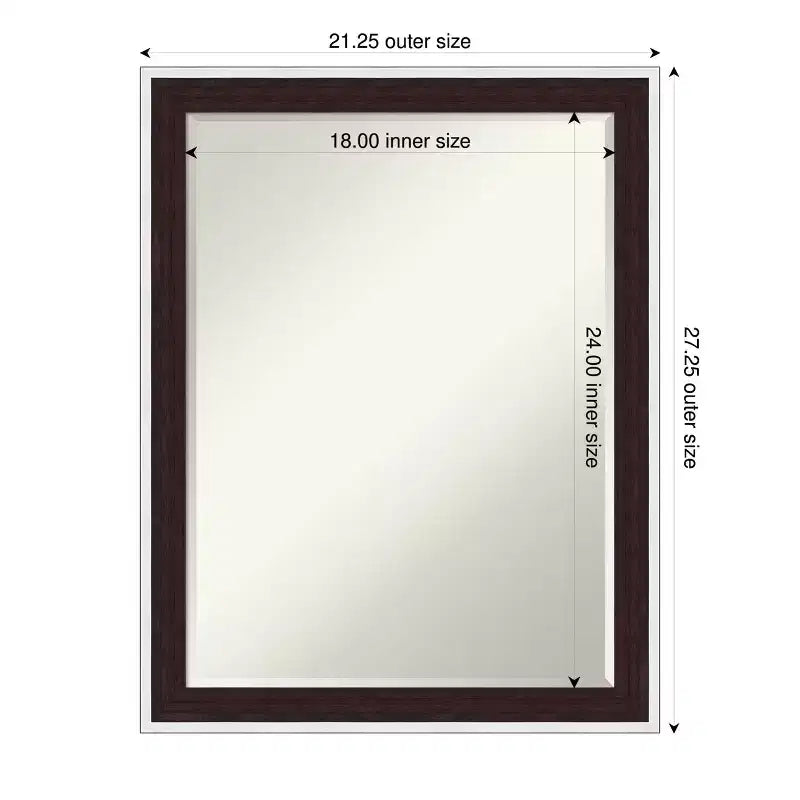 Miroir mural biseauté pour coiffeuse, cadre demi-pouce, Argent Expresso, 24x18 po