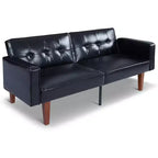 Canapé-lit convertible avec dossier réglable, fonctionne comme fauteuil inclinable et causeuse, coussins en mousse et à ressorts, noir