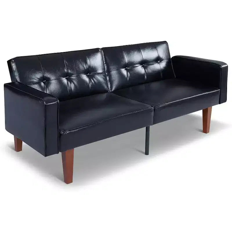 Convertible Sofa Bed with Adjustable Backrest, Functions as Recliner and Loveseat, Foam and Spring Cushions, Black