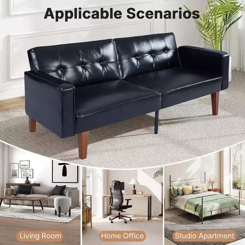 Canapé-lit convertible avec dossier réglable, fonctionne comme fauteuil inclinable et causeuse, coussins en mousse et à ressorts, noir