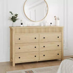 Commode à 6 tiroirs pour chambre à coucher, commode en bois de 47 pouces de large, commode cannelée pouvant servir de meuble TV, organisateur de rangement pour vêtements pour chambre à coucher et couloir