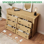 Commode à 6 tiroirs pour chambre à coucher, commode en bois de 47 pouces de large, commode cannelée pouvant servir de meuble TV, organisateur de rangement pour vêtements pour chambre à coucher et couloir