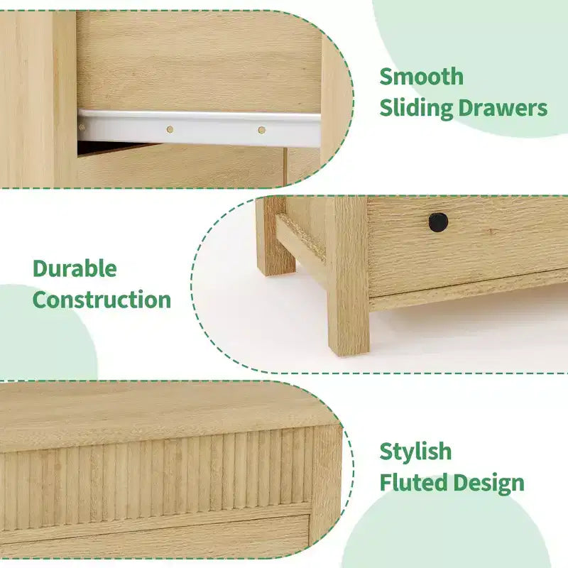 Commode à 6 tiroirs pour chambre à coucher, commode en bois de 47 pouces de large, commode cannelée pouvant servir de meuble TV, organisateur de rangement pour vêtements pour chambre à coucher et couloir