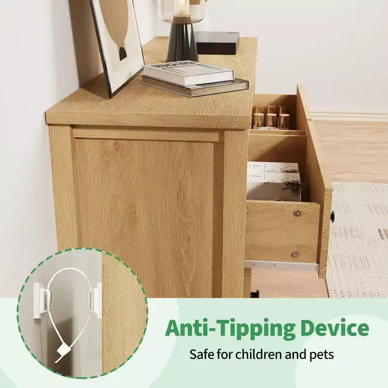 Commode à 6 tiroirs pour chambre à coucher, commode en bois de 47 pouces de large, commode cannelée pouvant servir de meuble TV, organisateur de rangement pour vêtements pour chambre à coucher et couloir