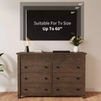 Commode à 6 tiroirs pour chambre à coucher, commode en bois de 47 pouces de large, commode cannelée pouvant servir de meuble TV, organisateur de rangement pour vêtements pour chambre à coucher et couloir