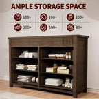 Commode à 6 tiroirs pour chambre à coucher, commode en bois de 47 pouces de large, commode cannelée pouvant servir de meuble TV, organisateur de rangement pour vêtements pour chambre à coucher et couloir