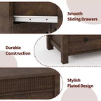 Commode à 6 tiroirs pour chambre à coucher, commode en bois de 47 pouces de large, commode cannelée pouvant servir de meuble TV, organisateur de rangement pour vêtements pour chambre à coucher et couloir