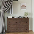 Commode à 6 tiroirs pour chambre à coucher, commode en bois de 47 pouces de large, commode cannelée pouvant servir de meuble TV, organisateur de rangement pour vêtements pour chambre à coucher et couloir