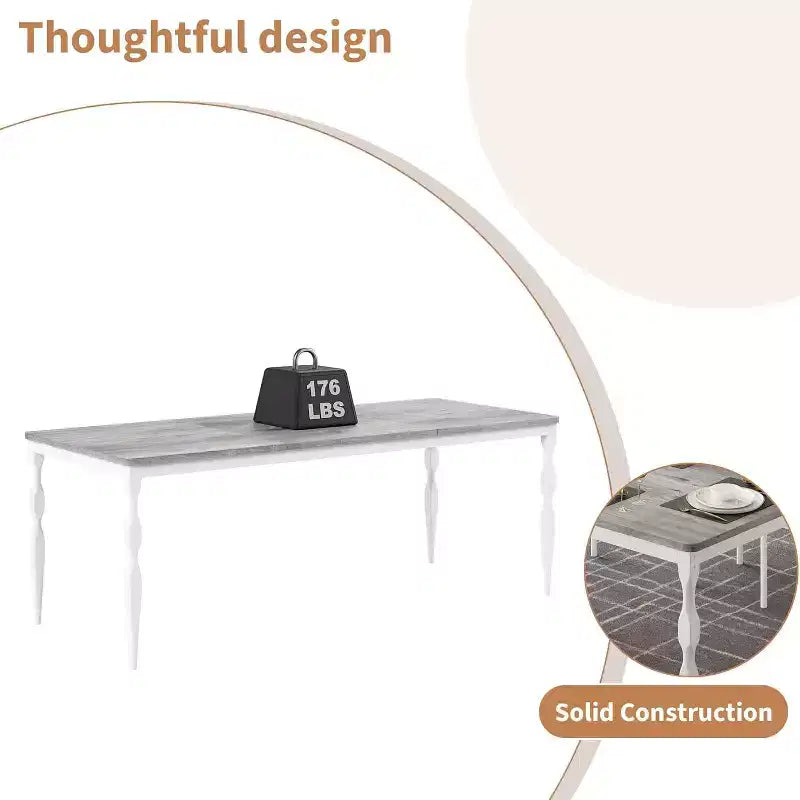 Table à manger rectangulaire rustique de 200 cm pour 6 à 8 personnes, plateau effet bois avec pieds en métal robustes, facile à nettoyer