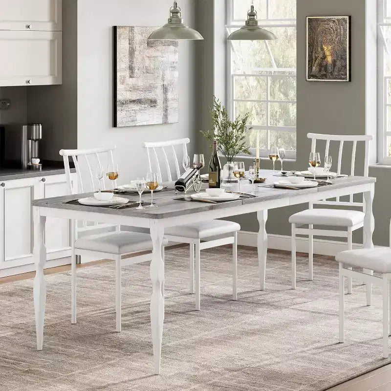 Table à manger rectangulaire rustique de 200 cm pour 6 à 8 personnes, plateau effet bois avec pieds en métal robustes, facile à nettoyer