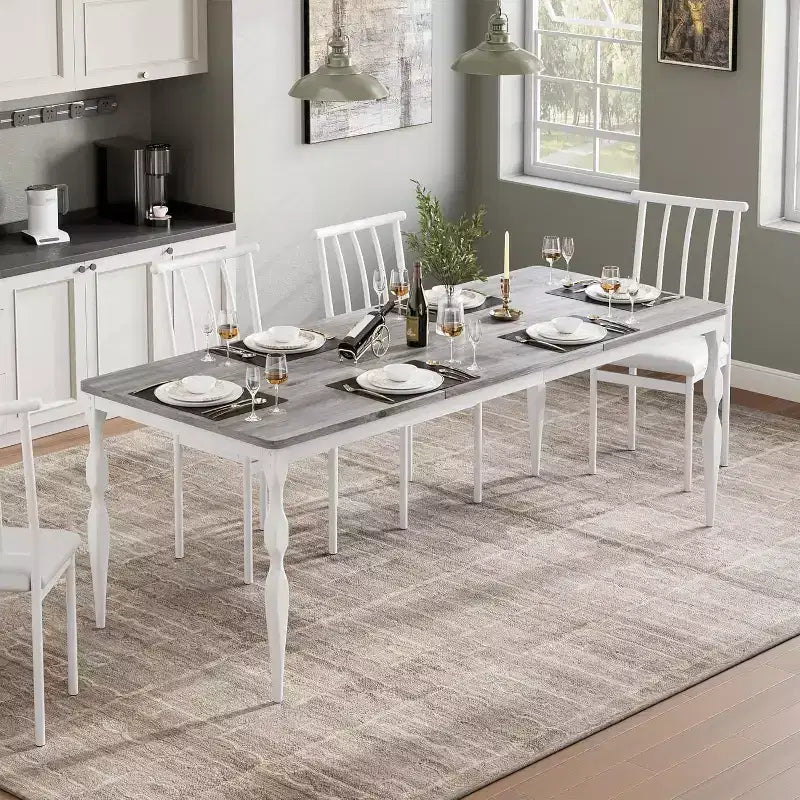 Table à manger rectangulaire rustique de 200 cm pour 6 à 8 personnes, plateau effet bois avec pieds en métal robustes, facile à nettoyer