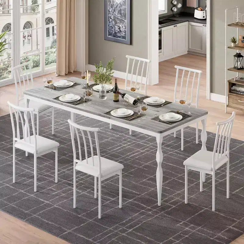 Table à manger rectangulaire rustique de 200 cm pour 6 à 8 personnes, plateau effet bois avec pieds en métal robustes, facile à nettoyer