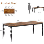 Table à manger rectangulaire rustique de 200 cm pour 6 à 8 personnes, plateau effet bois avec pieds en métal robustes, facile à nettoyer