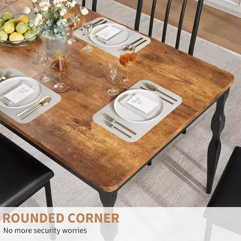 Table à manger rectangulaire rustique de 200 cm pour 6 à 8 personnes, plateau effet bois avec pieds en métal robustes, facile à nettoyer